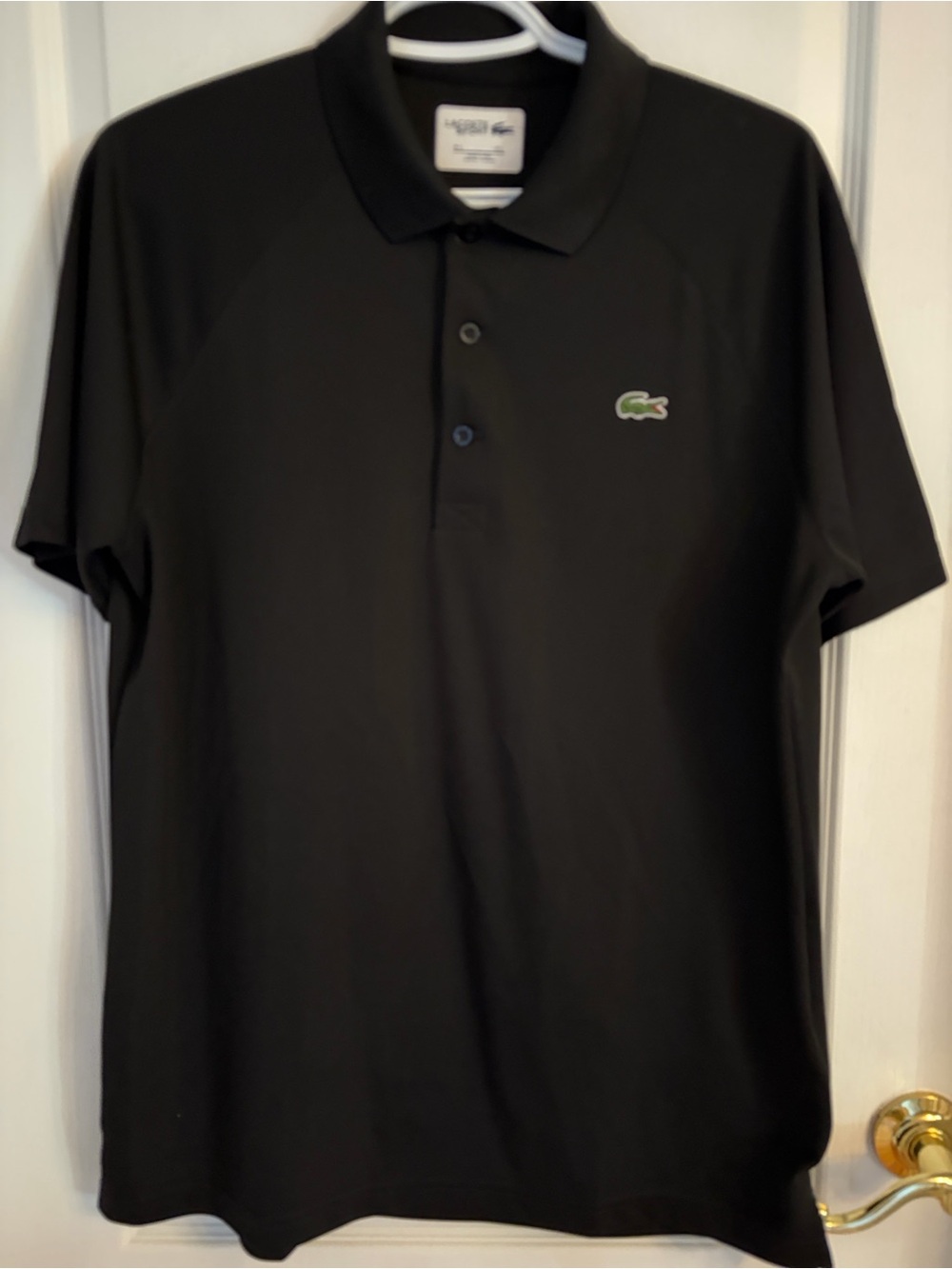 Lacoste Sport Ultra Dry Black Polo with Green Crocodile Patch